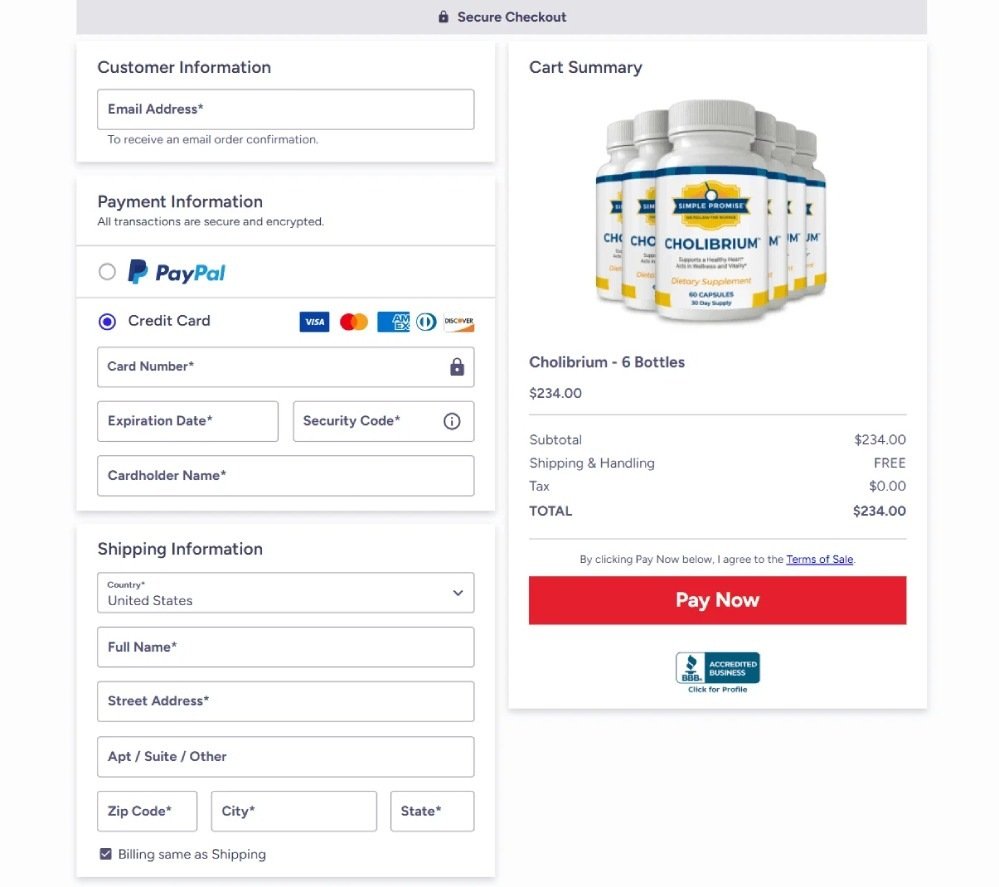 Cholibrium safe and secure checkout